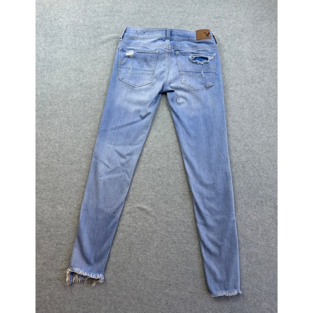 American Eagle Super Super Stretch Skinny Jeans Light Wash Distressed Blue Sz 2 - Picture 2 of 9